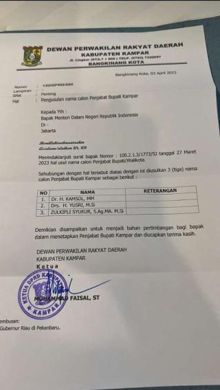 Sikapi Surat Rekom DPRD Kampar, Naufal Sebut Pj. Kamsol Layak Lanjutkan Misi